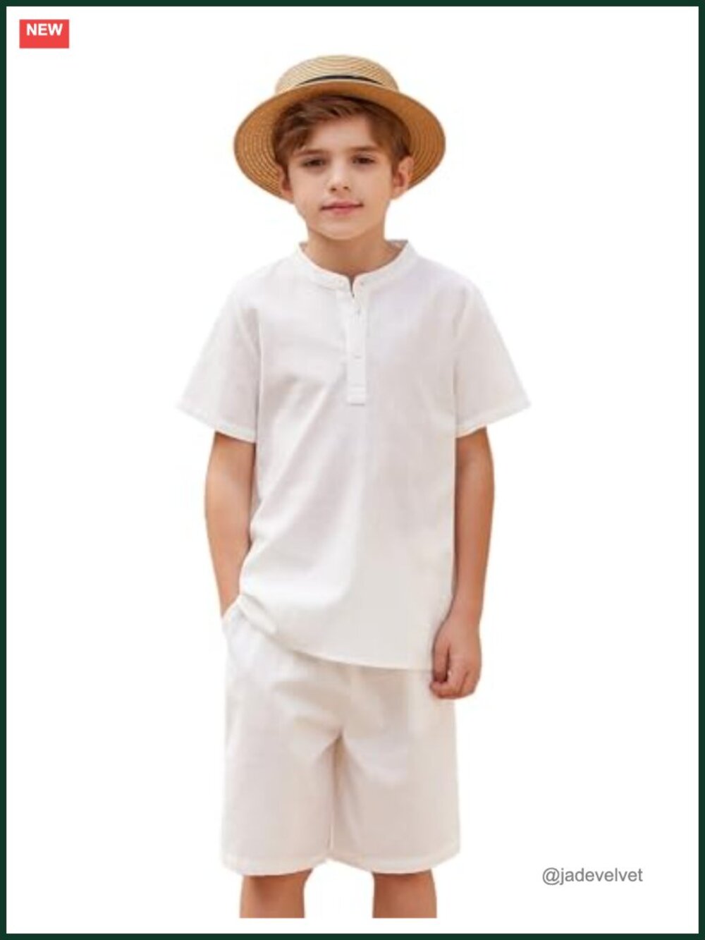 Boys Cotton Linen Henley Shirt & Shorts Set 2-Piece Summer Outfit